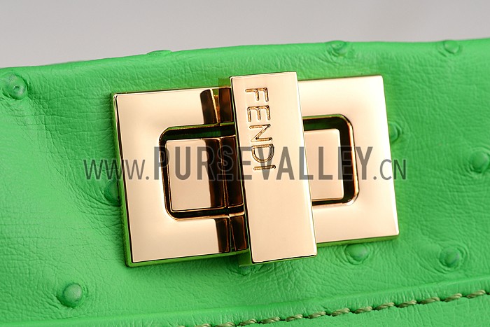 Fendi Peekaboo Mini Ostrich Leather Light Green Bag