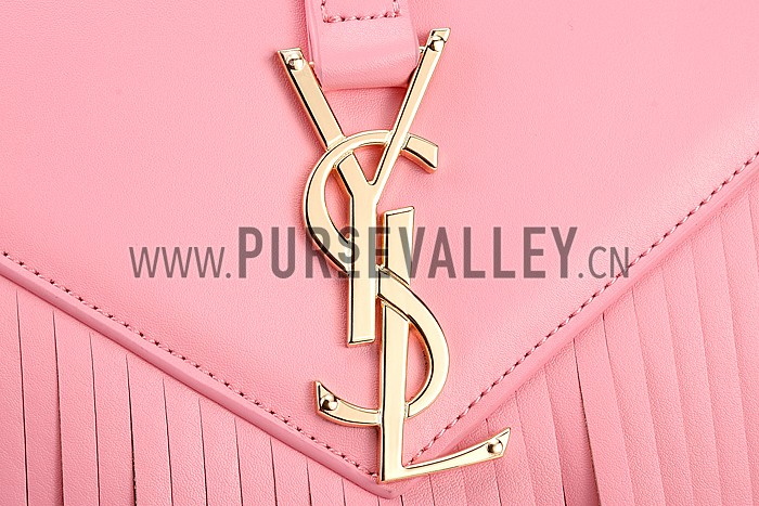 Saint Laurent Medium Fringed Suede Leather Satchel Pink