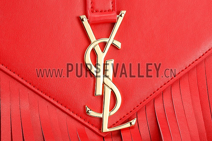 Saint Laurent Medium Fringed Suede Leather Satchel Red