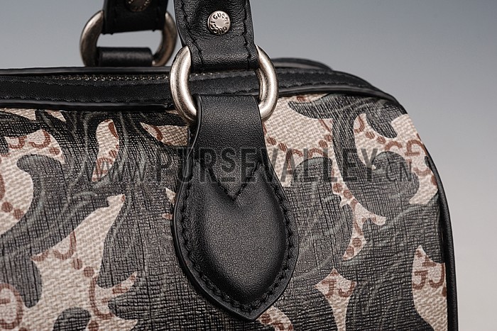 Gucci Boston Arabesque Canvas Shoulder Bag Black