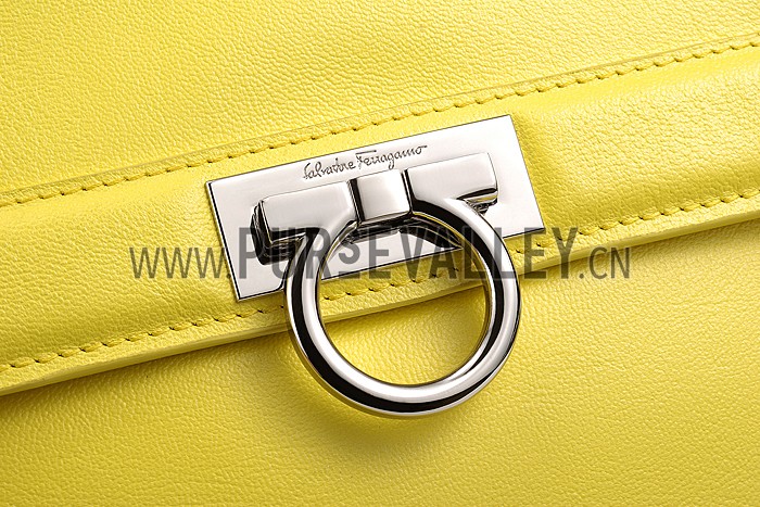 Salvatore Ferragamo Pebbled Leather Sofia Medium Yellow 608264