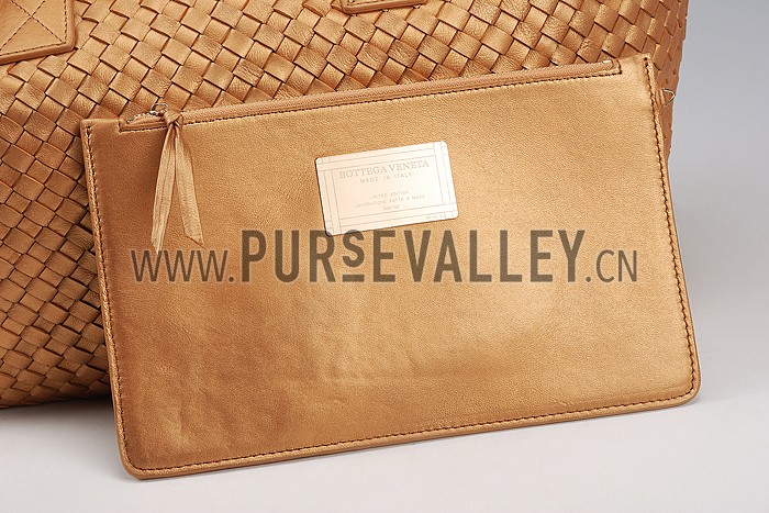 Bottega Veneta Woven Ostrich Large Tote Gold