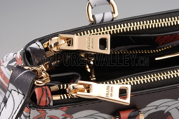 Prada Saffiano Beige Lily Motif Tote