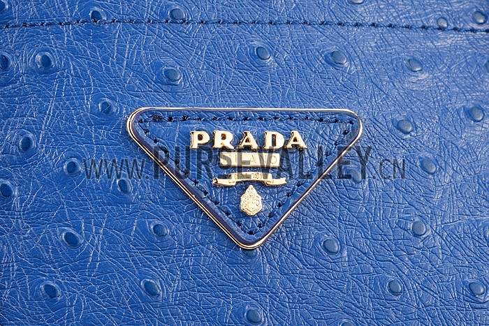 Prada Double Tote Ostrich Leather Bag Blue