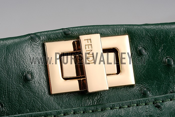 Fendi Peekaboo Mini Ostrich Leather Green Bag
