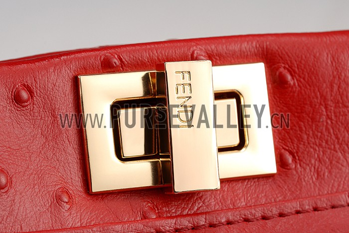 Fendi Peekaboo Mini Ostrich Leather Red Bag