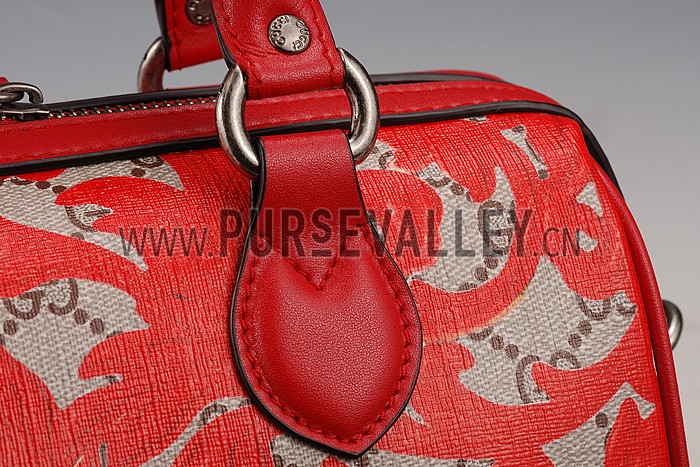 Gucci Boston Arabesque Canvas Shoulder Bag Red