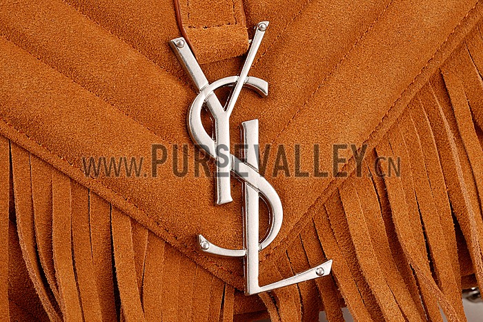 Saint Laurent College Matelasse Medium Fringed Suede Bag Tan