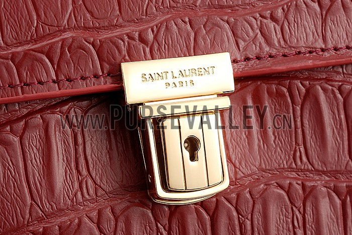 Saint Laurent High School Medium Crocodile Leather Bag Dark Red