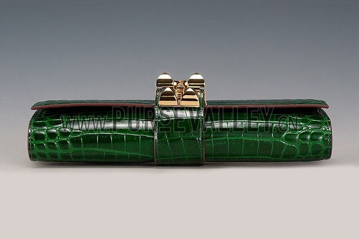 Hermes Medor Crocodile Leather Green Clutch 18926680