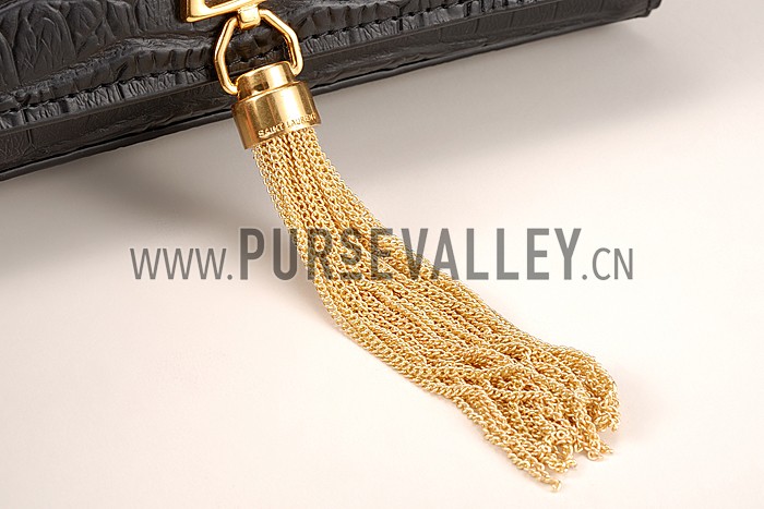Saint Laurent Medium Tassel Crocodile Leather Clutch Bag Black