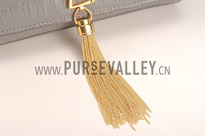 Saint Laurent Medium Tassel Crocodile Leather Clutch Bag Grey