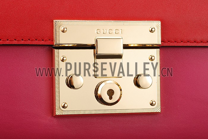 Gucci Padlock Leather Shoulder Bag Red & Fuchsia