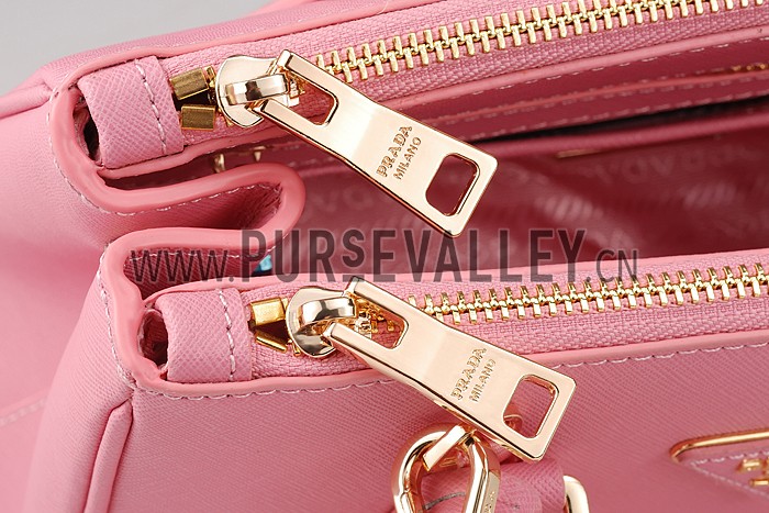 Prada Saffiano Mini Double Zip Tote Dark Pink