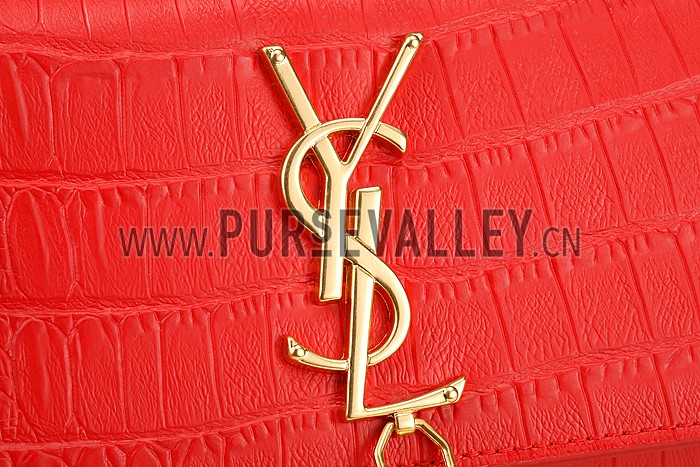 Saint Laurent Medium Tassel Crocodile Leather Clutch Bag Red