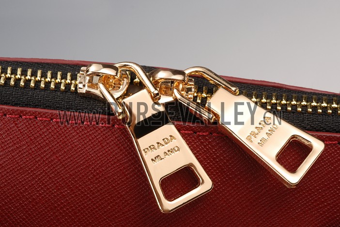 Prada Saffiano Promenade Black and Dark Red Tote