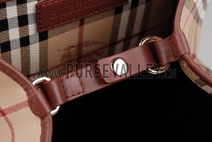 Burberry Haymarket Small Tote Brown Trim