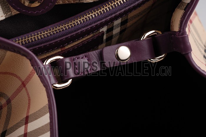 Burberry Haymarket Small Tote Purple Trim