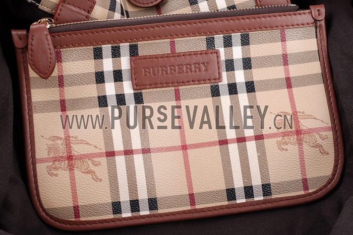 Burberry Haymarket Medium Tote Brown Trim