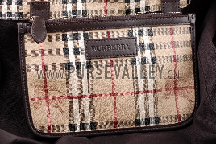 Burberry Haymarket Medium Tote Dark Brown Trim