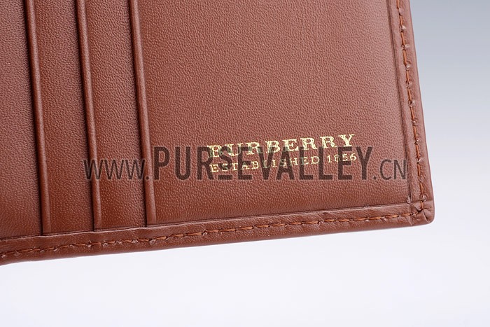 Burberry Haymarket Check Folding 6 Cards Wallet Brown