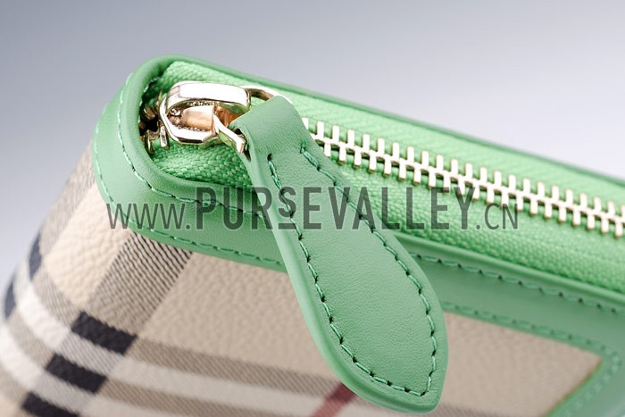 Burberry Nova Check Zip Around Wallet Green Trim