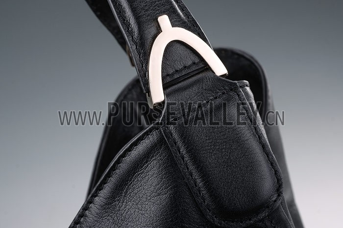 Gucci Soft Stirrup Black Leather Large Shoulder Bag