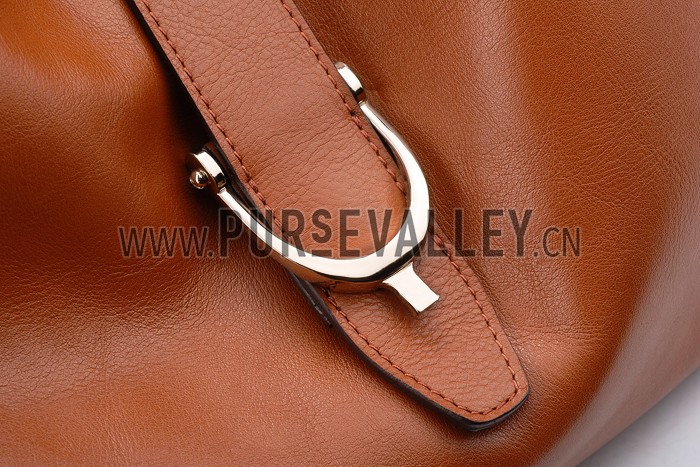 Gucci Soft Stirrup Tan Leather Large Shoulder Bag Cognac