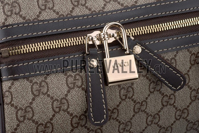 Gucci Large Carry on Duffel Grey Canvas Brown Trim with Strap