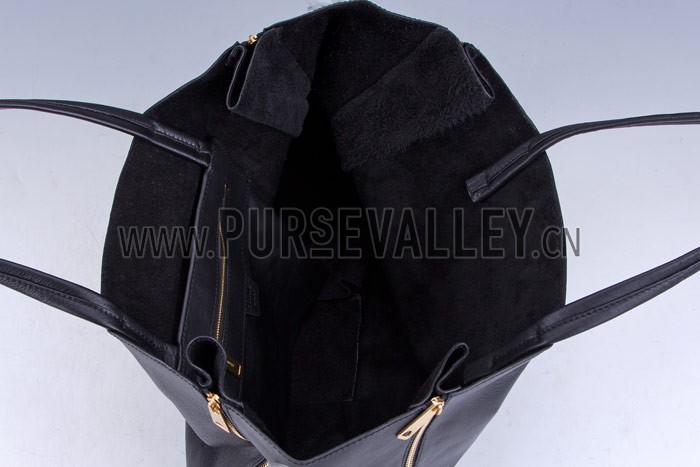 Celine Cabas Gusset Large Black Leather Shoulder Bag