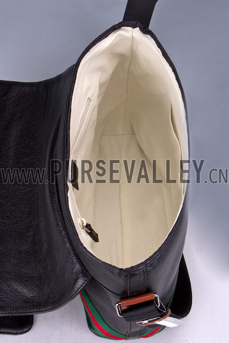 Gucci Web Black Leather Medium Messenger Bag