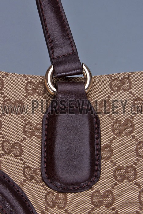 Gucci Soho Dark Brown Trim Logo Printed Canvas Working Tote