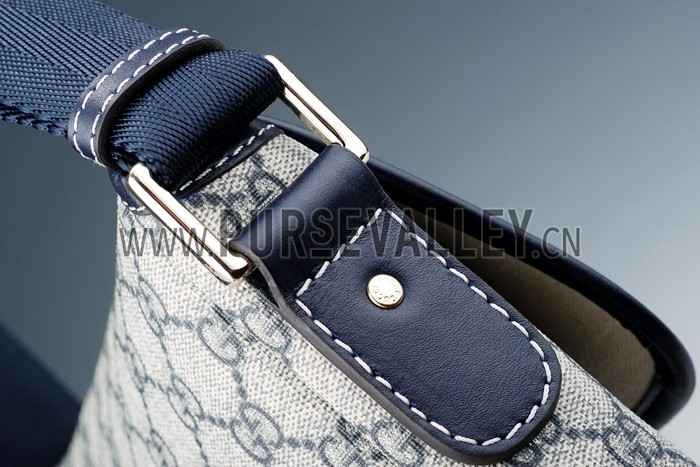 Gucci Small Messenger Flap Bag with GG Canvas Blue Leather Trim