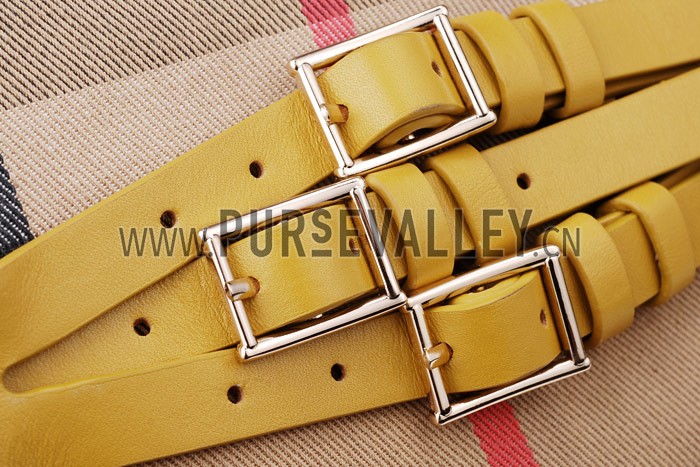 Burberry Large Bridle House Check Belted Hobo Bag Yellow