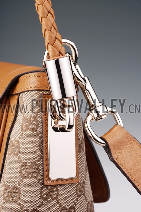 Gucci Marrakech Medium Canvas Flap Bag with Tassel Detail Tan