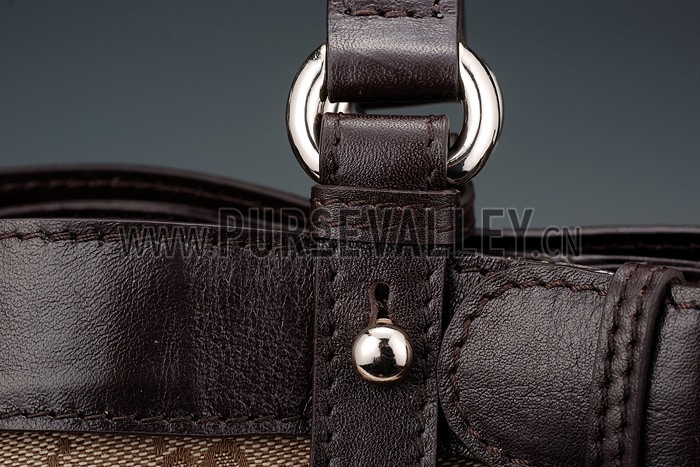 Gucci Belted Large Top Handle Canvas Bag Dark Brown Trim