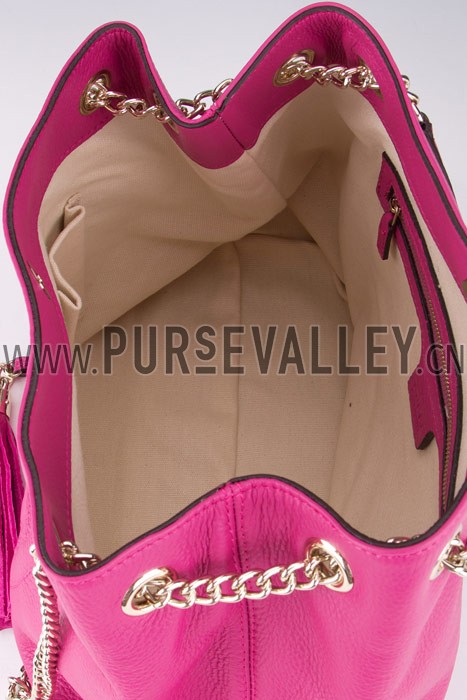 Gucci Large Soho Leather Shoulder Bag with Chain Straps Bright Pink