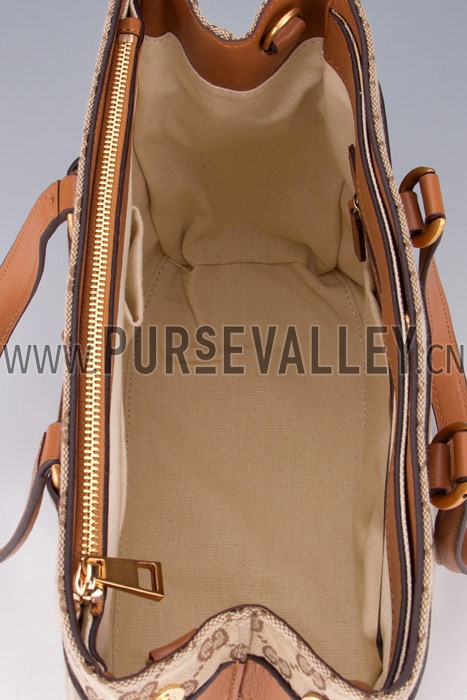 Gucci Bright Bit GG Canvas Cognac Leather Trim Top Handle Tote