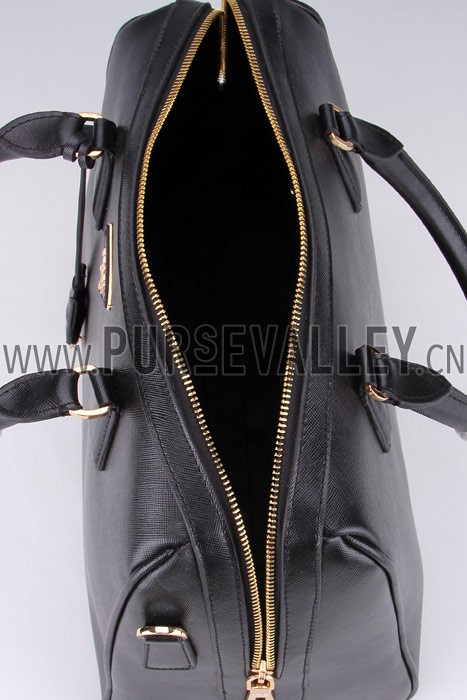 Prada Saffiano Shoulder Strap Bowler Bag Black