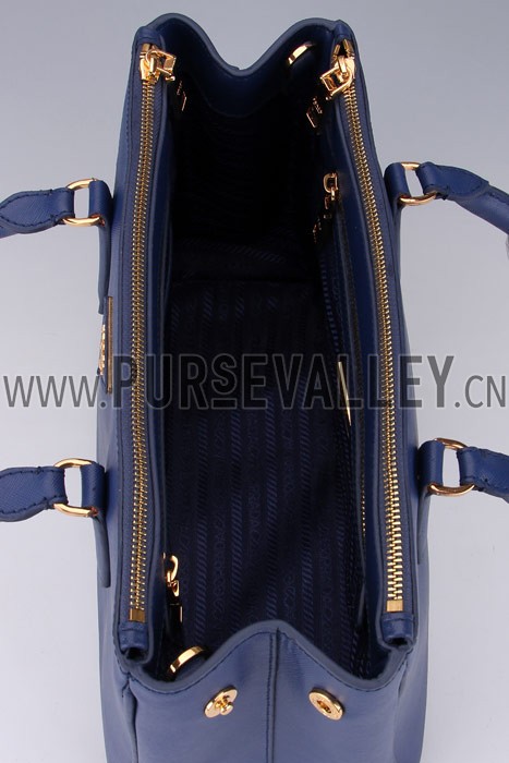 Prada Medium Saffiano Lux Top Handle Dark Blue