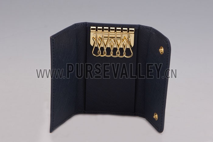 Prada Continental Leather Key Holder Dark Blue