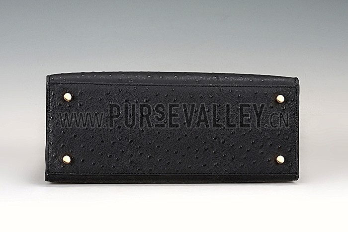 Hermes Kelly 32 Black Ostrich Leather 607478
