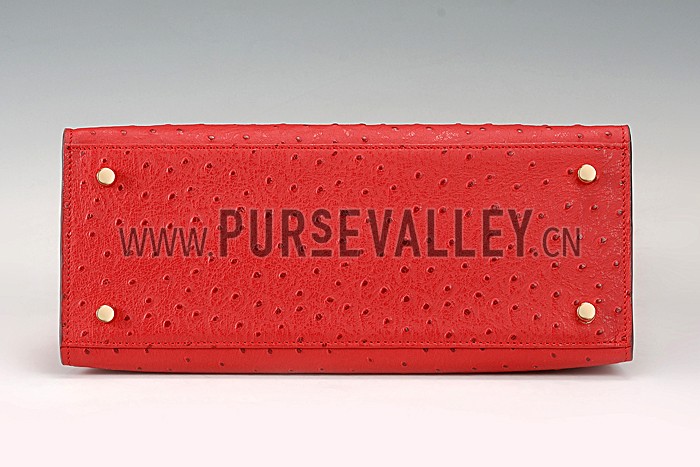Hermes Kelly 32 Red Ostrich Leather 607481