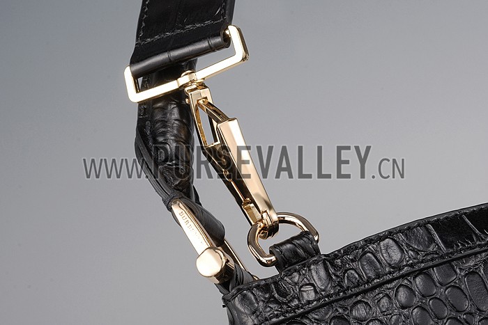Burberry Black Croc Leather Hobo Bag 607776