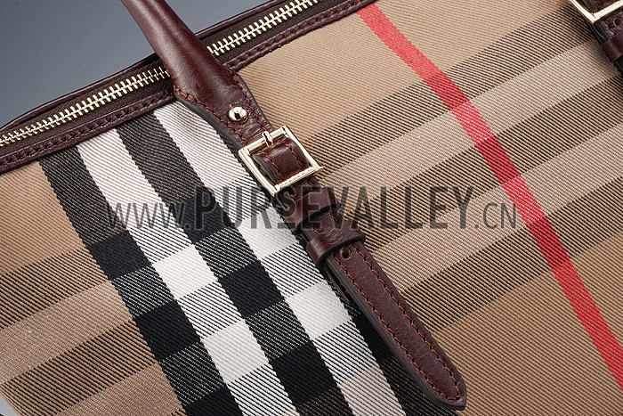 Burberry Medium Bridle House Check Tote Bag Dark Brown 607783