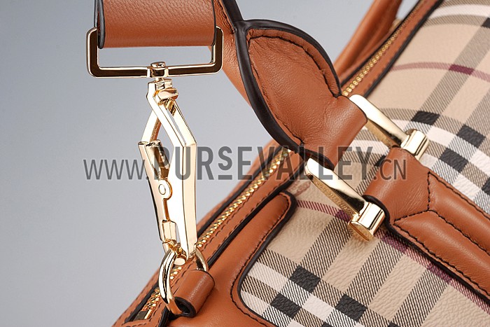 Burberry Check Haymarket Bowler Bag Tan 607787