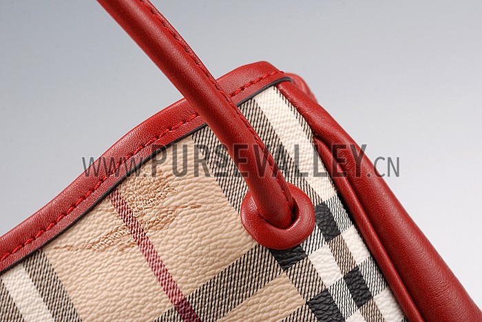 Burberry Small Haymarket Check Tote Bag Red 607796