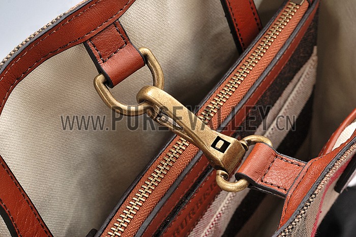 Burberry Medium Canvas Check Tote Bag Brown 607801