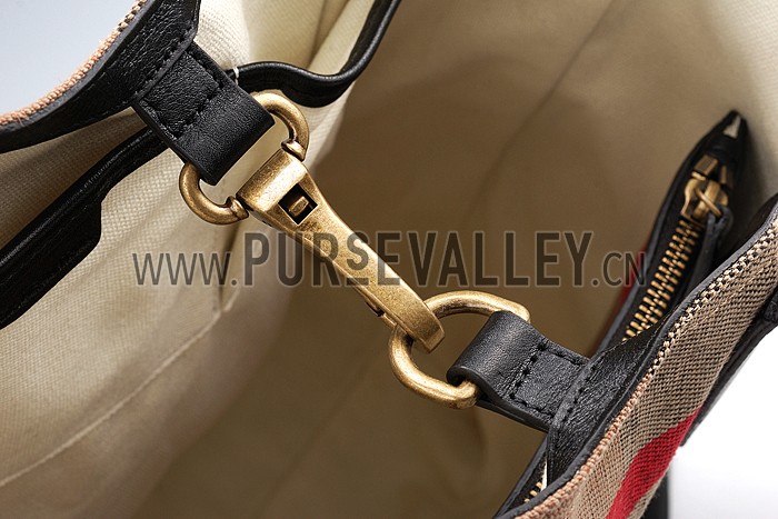 Burberry Medium Canvas Check Tote Bag Black 607803