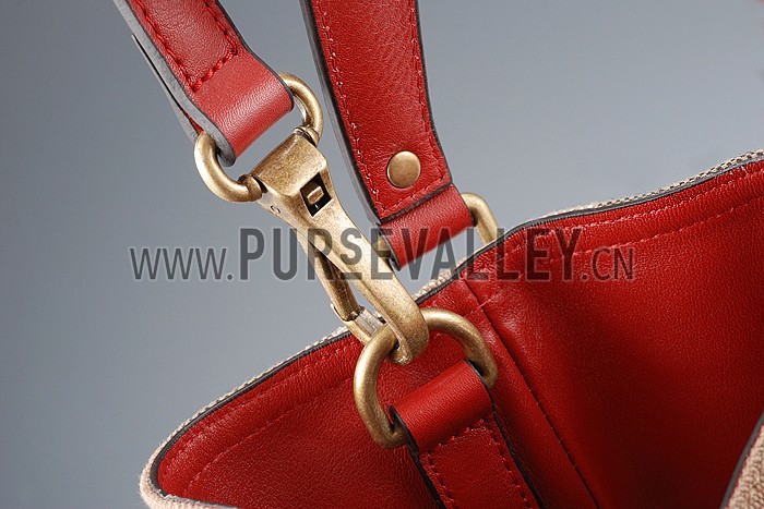 Burberry Medium Canvas Check Hobo Bag Red 607818